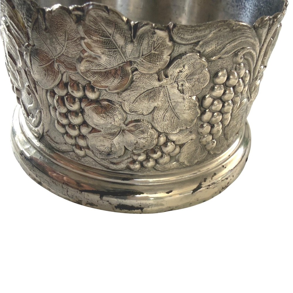 Vintage Silverplate Wine Bottle Coaster Wood Lined Grape Vine Japan Holder - Picture 9 of 11